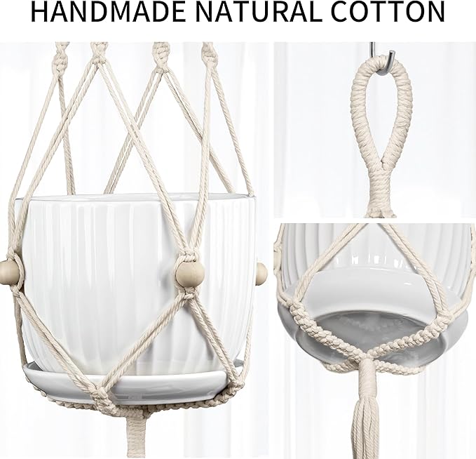 IDEEEPAN Macrame Plant Hanger - Fits 4 to 12 inches Pots for Indoor Outdoor, 44 Inch, 2 Pack, Ivory (POTS NOT Included)
