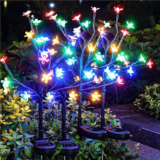 IUEECEN Solar Garden Lights Waterproof, Solar Lights Outdoor Decorative 4Pack,80Led Solar Powered Flowers Garden Decor,Fairy Lights Yard,Pathway,Outside Decorations,Gardening Gifts for Women Mom