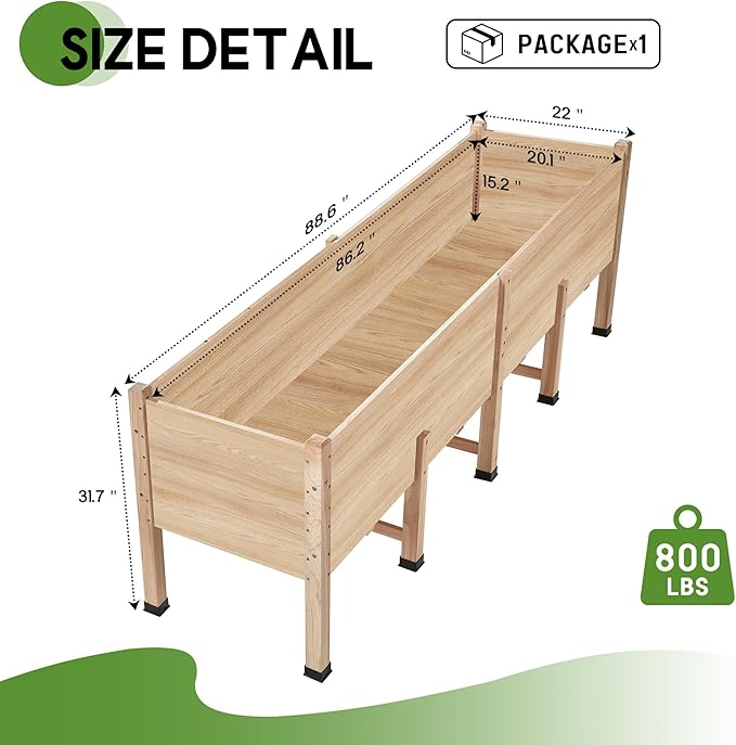 AMERLIFE 8x2 Ft Raised Garden Bed, 16 Inch Depth Featuring Legs, Drainage Holes, Ideal for Deep Rooted Vegetables, Flowers, Herbs, Elevated Wood Planter Box for Balcony, Patio, Backyard, Easy Assembly