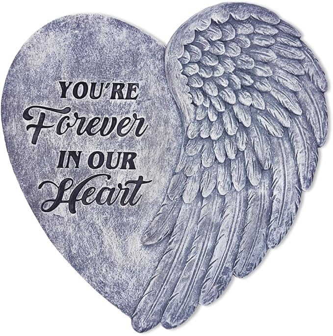 OrnamentallyYou Elegant Resin Stepping Stone, Outdoor Garden Pathway Decoration (You’re Forever in Our Hearts Angel Wing Stepping Stone, 9.5" Garden Decorative Memorial Resin Figurine)
