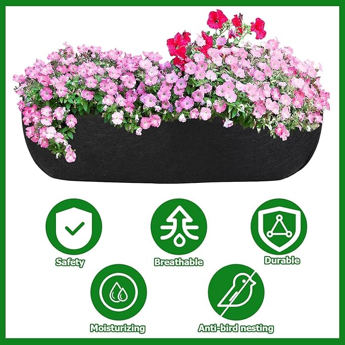 Augshy 30 Inch Planter Liners for Window Box, 2Pcs Window Basket Liners Fabric Planter Liners Hanging Flower Box Liner Felt Trough Planter Insert Non-Woven Plant Liner Replacement for Garden Planters