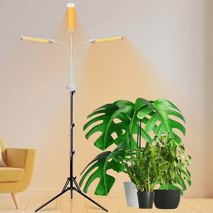 Secefeao Grow Lights for Indoor Plants Full Spectrum, LED Plant Light with Stand, Adjustable Height, 4/8/12H Timer, 10 Dimmable Levels & 3 Lighting Modes (270 LEDs Stand)