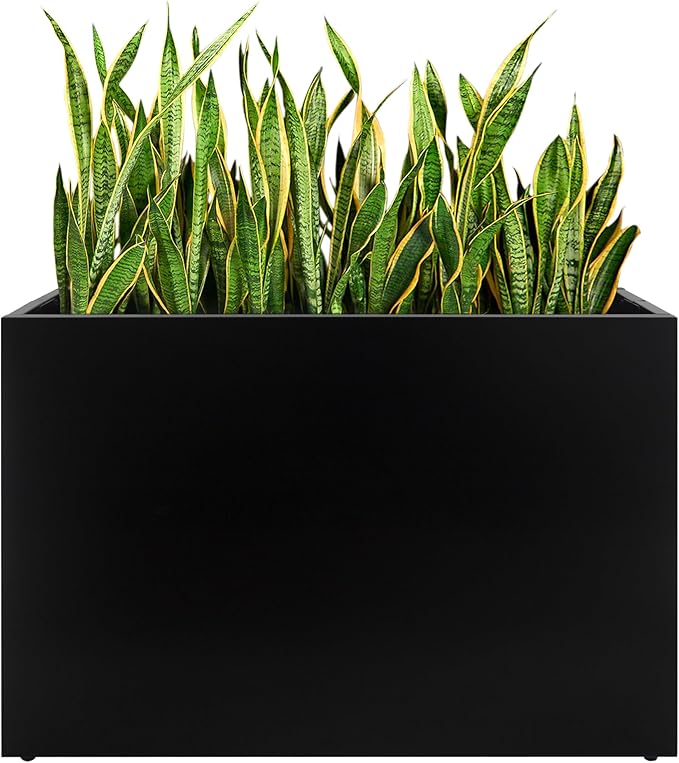 TISUWING Metal Planter Box, No Installation Galvanized Steel Folding Rectangular Planter with Drainage Holes, 35.5"x 10"x 28" Black Outdoor Planter for Porch/Patio/Garden