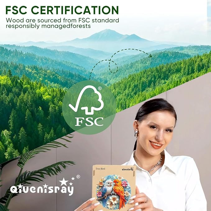 Qiuenisray Wooden Puzzles for Adults, Parrots Flower Jigsaw Puzzles 200 Pieces, Beautiful Puzzle, FSC Certified Unique Shape Animal Adult Puzzles, Creative Gift for Family Game 10.9x11.2 in