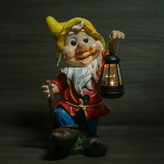 Solar Gnomes Garden Statues.,Mushroom and Solar Lights Lantern,Outdoor Yard Art Decorations for Garden Patio Lawn15.35"*8.66"*7.48"