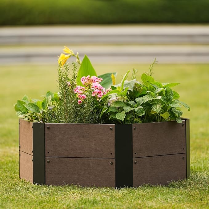 GarveeLife Hexagon Raised Garden Bed Kit, 6-Panel Wood Look Planter Box for Indoor & Outdoor Use, 11.8 Inches Deep Large Herb & Vegetable Grow Bed for Patio, Balcony, Yard