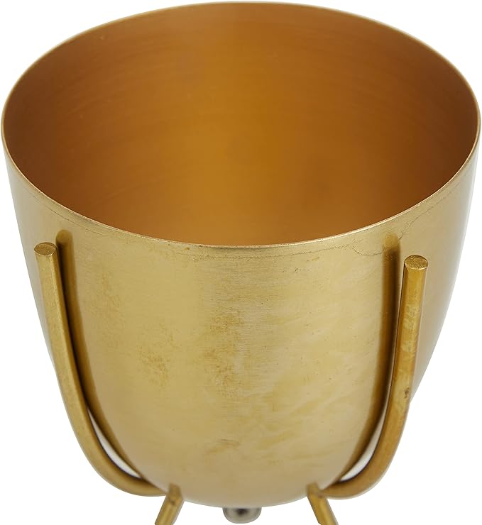 CosmoLiving by Cosmopolitan Metal Indoor Outdoor Planter Small Small Planter Pot with Removable Stand, Set of 2 Planters 6"H and 7"H (Accurate Dimension: 4.3" x 5.75" and 4.9" x 6.95"), Gold