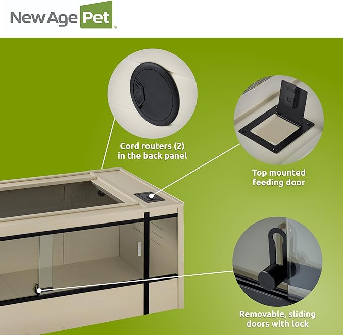New Age Pet ECOFLEX 60" Wide X-Large Reptile Habitat, Mojave Lounge for Snakes, Tortoises & Lizards in Maple, Black & Grey, Easy Assembly, Sliding Glass Doors & Mesh Top