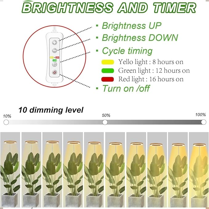 yadoker Plant Grow Light, LED Growing Light Full Spectrum for Indoor Plants,Aluminum Wood Grain Plant Lights,Height Adjustable, Automatic Timer, 5V Low Safe Voltage