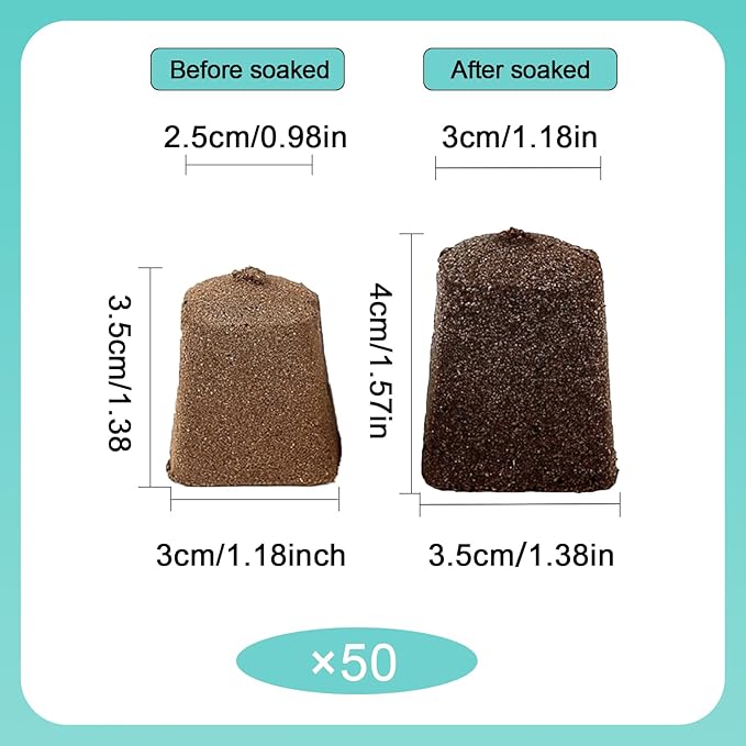 50 Pcs Square Hydroponics Pods, Seed Starter Plugs Rapid Rooter, Grow Sponges for Cactus, Succulent, Replacement Cubes for Seeds or Cuttings