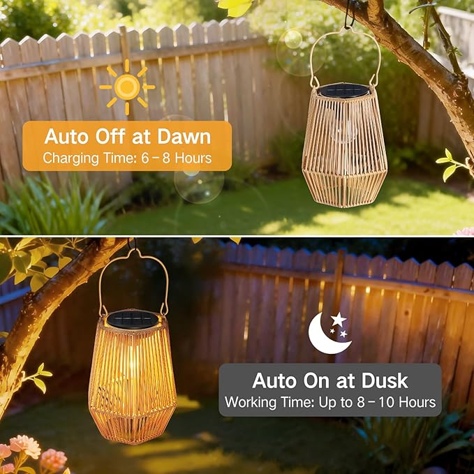 Solar Lanterns Outdoor Waterproof, Hanging Rattan Woven Solar Lights with Auto On/Off, Decorative Gifts for Garden, Yard, Patio, Tree, Porch, Lawn, Pathway & Outside Tabletop Decor