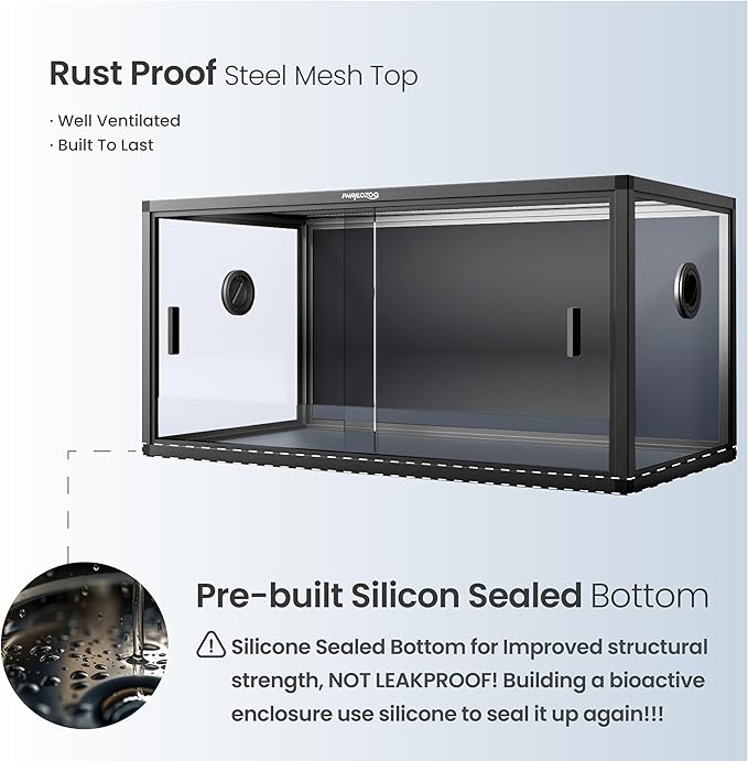 Phailozoo 50 Gallon Bearded Dragon Tank, Reptile Enclosure for Easy Maintenance, Front Opening Reptile Tank with Top Screen Ventilation & Glass Sliding Door 36''x18''x18''