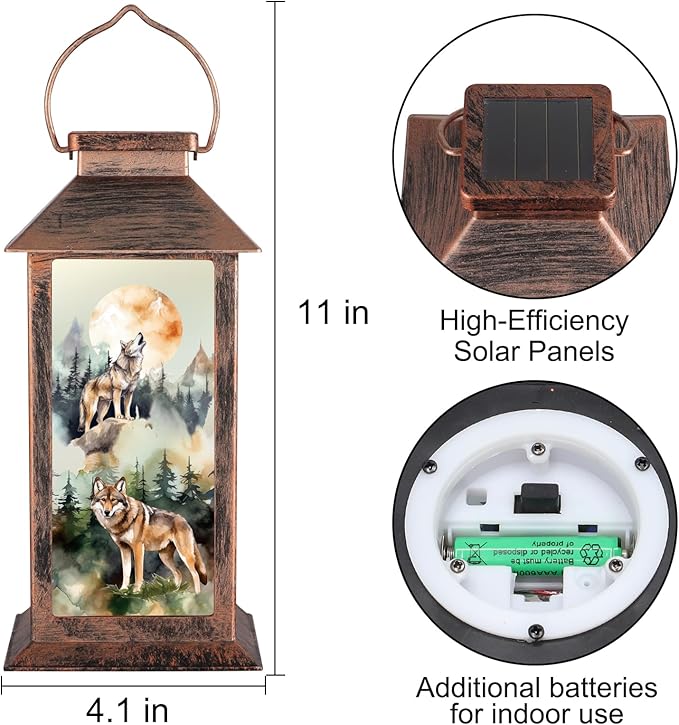 Pawatee Solar Hanging Lanterns, Wolves Style, Bronze Finish, 2 LED Lights, Waterproof, Ideal for Garden, Patio, Lawn, and Porch