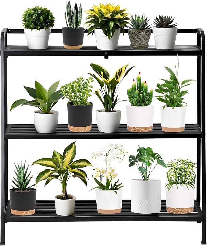 DHYGOTFUR 3-Tier Aluminum Plant Stand Outdoor, Heavy-Duty Metal Tiered Plant Stand, Tall Corner Plant Shelf for Patio, Waterproof Rust-Resistant Plant Rack for Indoor Outdoor Home Garden Decor, Black