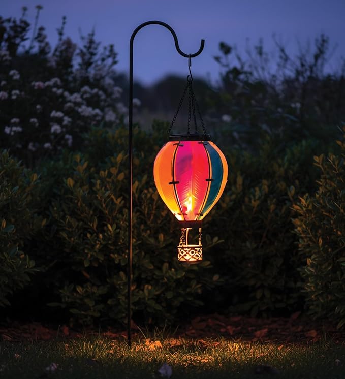Regal Art & Gift Hot Air Balloon Solar Lantern – Hanging Solar-Powered LED Lights, Waterproof Portable Decorative Outdoor Lamp Made of Metal & Glass for Garden, Patios & Pathway – Rainbow(Small)