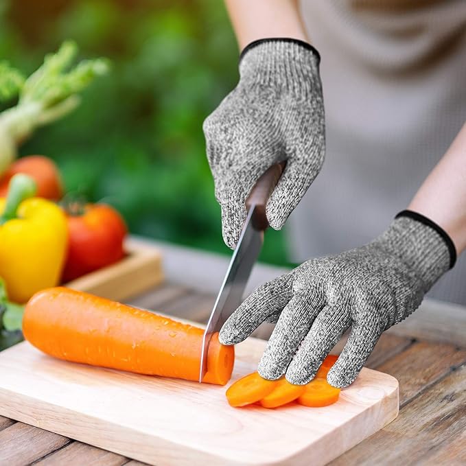 Evridwear Cut Resistant Gloves Food Grade Level 5 Kitchen Safety Protection (Large, Gray)