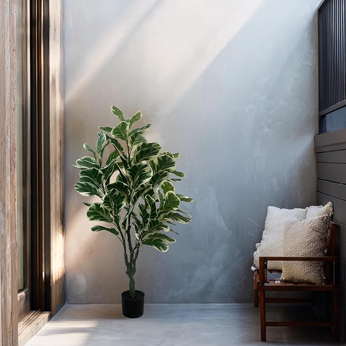 XBrand 47.2-Inches Artificial Ficus Tree in Pot for Indoor Outdoor Home Office Store, Great Housewarming Gift