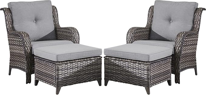 Belord Wicker Furniture 4 Pieces Outdoor Patio Furniture Set Patio Chairs with Ottomans Conversation Set for Porch Garden Deck Balcony Poolside