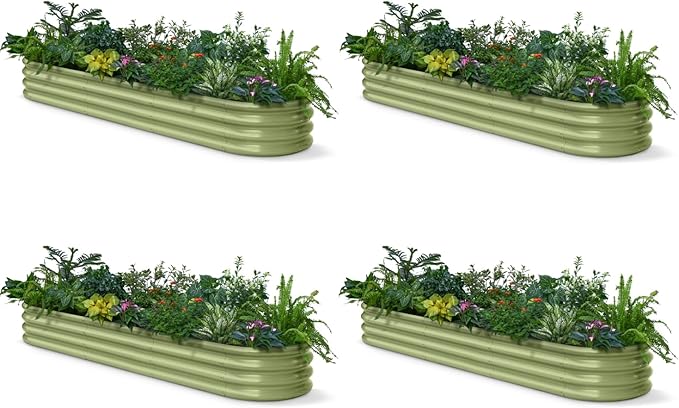 4-Pack Galvanized Raised Garden Bed 8x2x1ft - 12" Tall Metal Planter for Outdoor Plants Vegetables, Metal Garden Box with Stainless Steel Hardware, and Rust-Resistant Coating - Moss Green