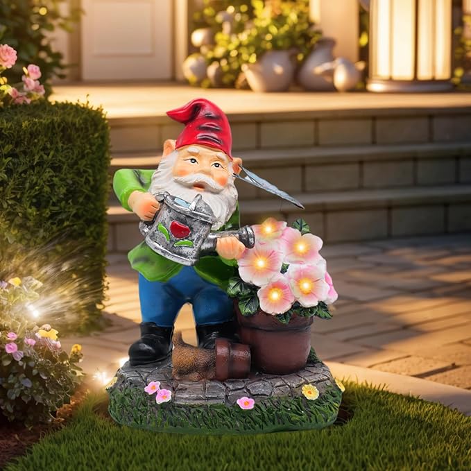 Lnzhauscia Garden Gnome Statues Decor with Solar Lights, Outdoor Decorations for Yard Porch Lawn Balcony Patio, Housewarming Gifts