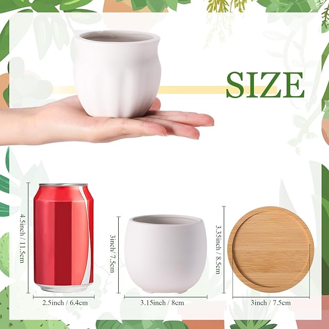 Remerry 12 Pcs 3.5 Inch DIY Ceramic Succulent Pots for Painting Figurines Paint Craft Kit Unpainted Ceramic Bisque Paintable Flowerpots with Drainage Hole Ready to Paint