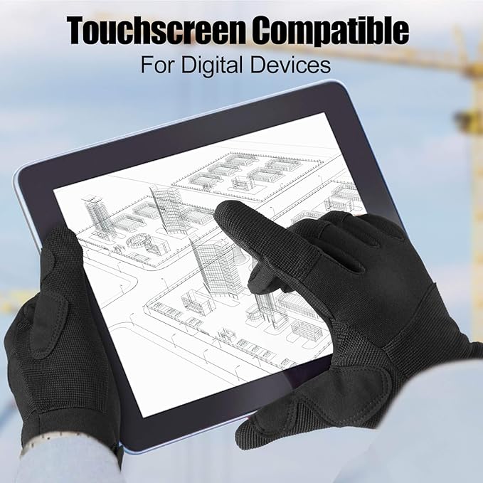 OZERO Work Gloves for Men Women: Mechanic Glove Touchscreen Firm Grip Dexterity Light Duty Gloves for Gardening Construction