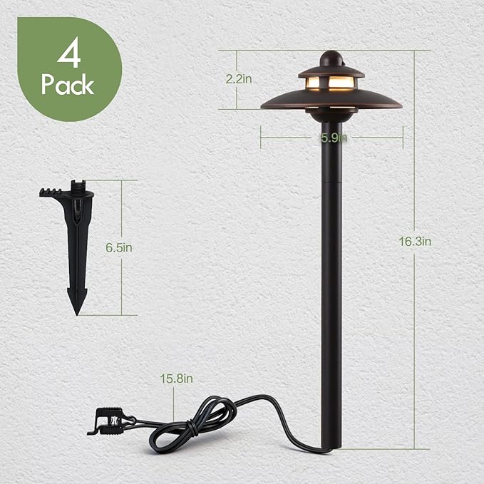 LITFIT Low Voltage Landscape Pathway Lights, 12V 3.8W 83lm 3CCT 2700K/3000K/4000K, ORB Die-Cast Aluminum Waterproof Hardwired Walkway Lights with Connectors for Garden Yard Drive Way, 4 Pack