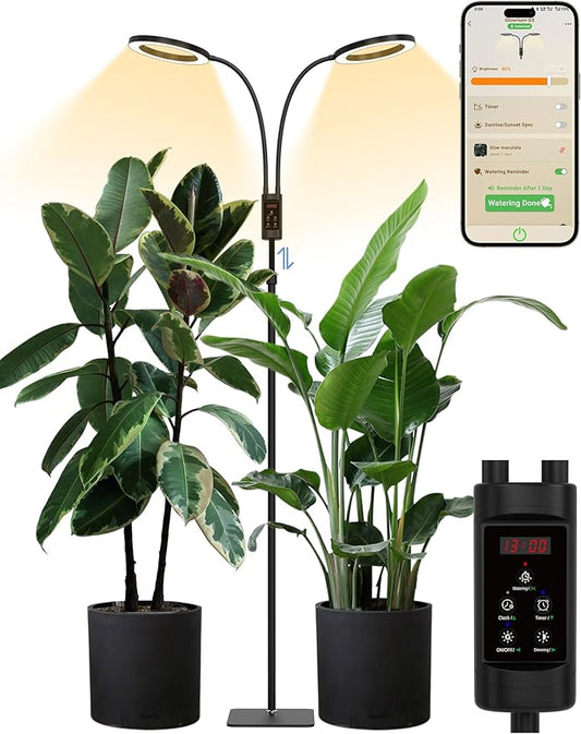 GLOWRIUM Smart Grow Lights for Indoor Plants, 48W Full Spectrum Plant Lights with Bluetooth App, Adjustable Height 47-70.9", Auto Timer, Indoor Plant Lamp for Large Tall Plants（Black 48W）