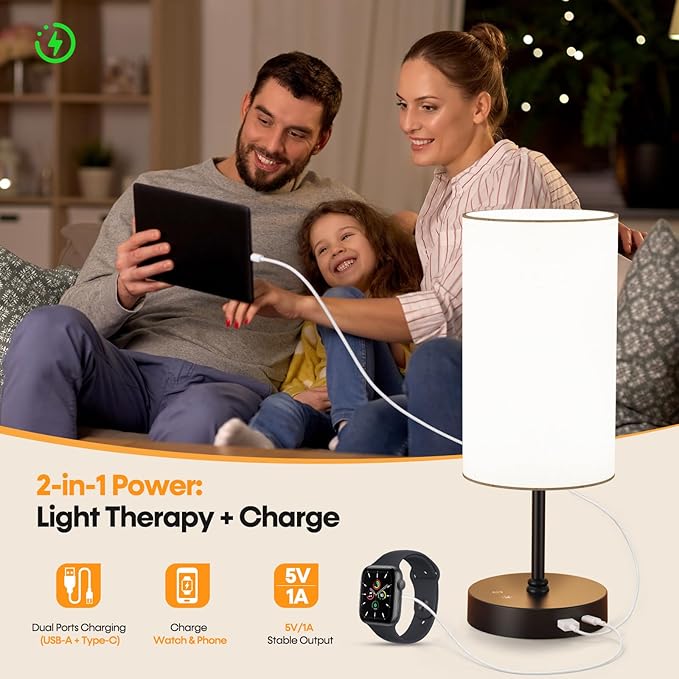 NIORSUN Light Therapy Lamp,10000 Lux Sun Lamp with Remote,3 Color Temperatures & Stepless Dimming,Happy Sunlight Lamp with USB C & A Ports,UV-Free Full Spectrum Light for Home, Office