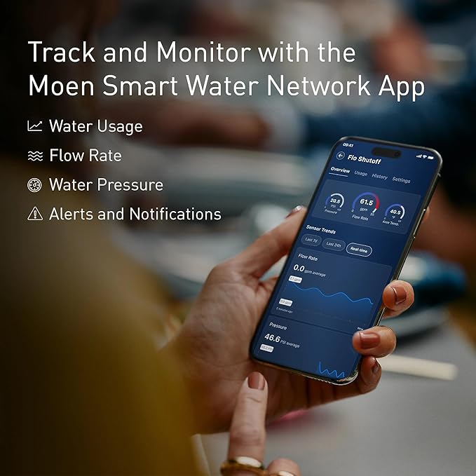 Moen Flo Smart Water Monitor and Automatic Shutoff Sensor, Wi-Fi Connected Water Leak Detector for 1-1/4-Inch Diameter Pipe, 900-002