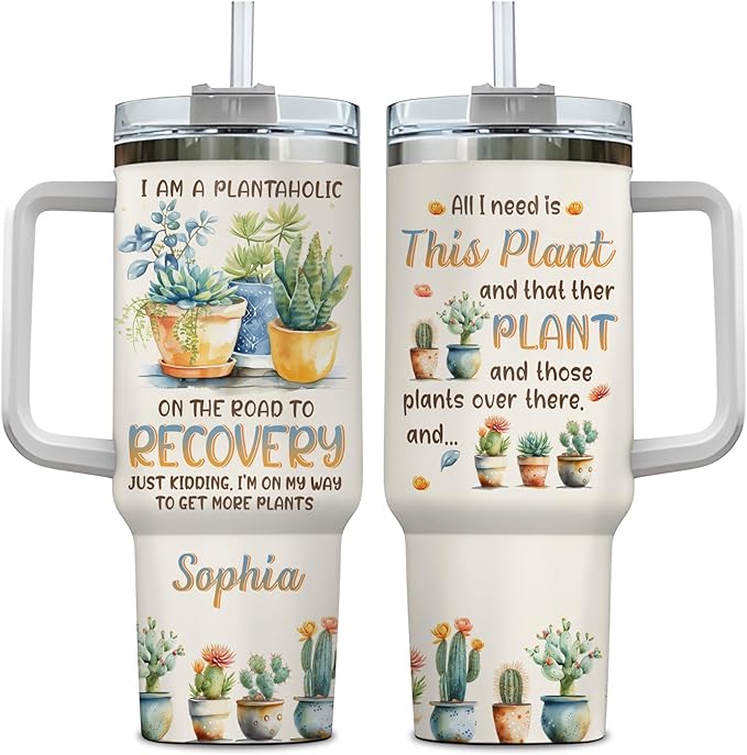 Hyturtle Personalized Plant Tumbler - Gardening Gifts For Women - Gifts For Gardener - Plant Lady Gift- Mothers Day Gifts For Gardening Lovers - Custom Name Travel Coffee Cup 40oz With Lid And Straw