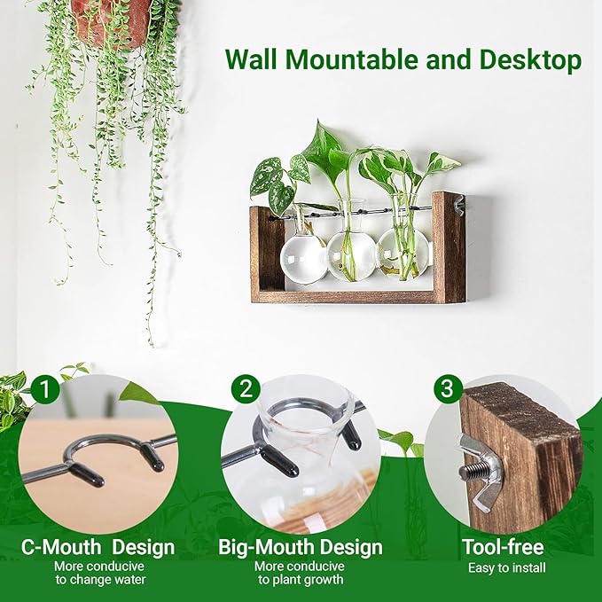 Propagation Station, Plants Terrarium, Plants Lover Gifts for Women,Plant Cutting Holder Home décor,Gifts for Women,House Warming New Home-3 Bulbs-Mounted