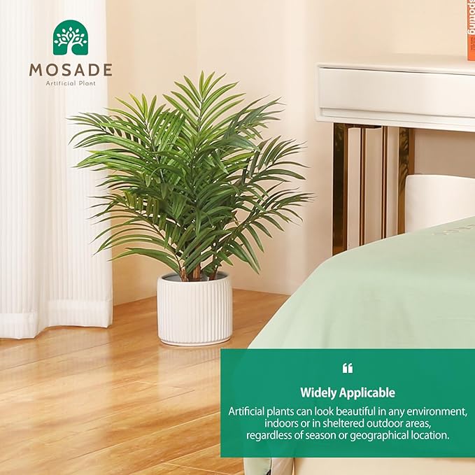 MOSADE Artificial Palm Tree 28Inch Fake Potted Areca Palm Plant with Handmade Seagrass Basket, Perfect Faux Tree Home Décor for Indoor Outdoor Office Porch Balcony Bedroom Bathroom Gift