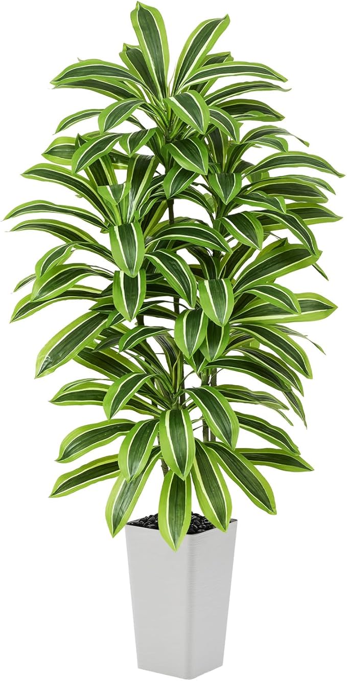 Artificial Yellow Dracaena Tree - 6FT Tall Fake Plants with White Tall Planter - Artificial Plants Indoor Floor Plant in Pot - Large Tropical Fake Yucca Potted Tree for Home Office Living Room Decor