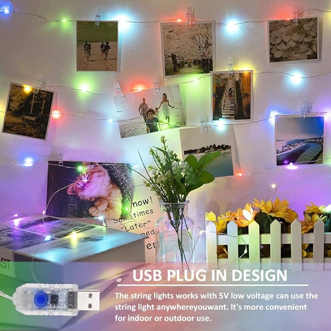 24 Multi Color Changing Fairy Lights USB Powered with Remote Control, 33ft 100 RGB LED Bright Silver Wire Starry String Lights for Christmas Tree, Wedding Party, Bedroom Holiday Décor