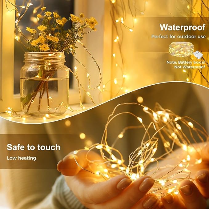kolpop 24 Pack LED Fairy Lights Battery Operated with 3 Modes, Mini Twinkle String Lights Battery Powered Waterproof for Christmas Mason Jars Party,Warm White