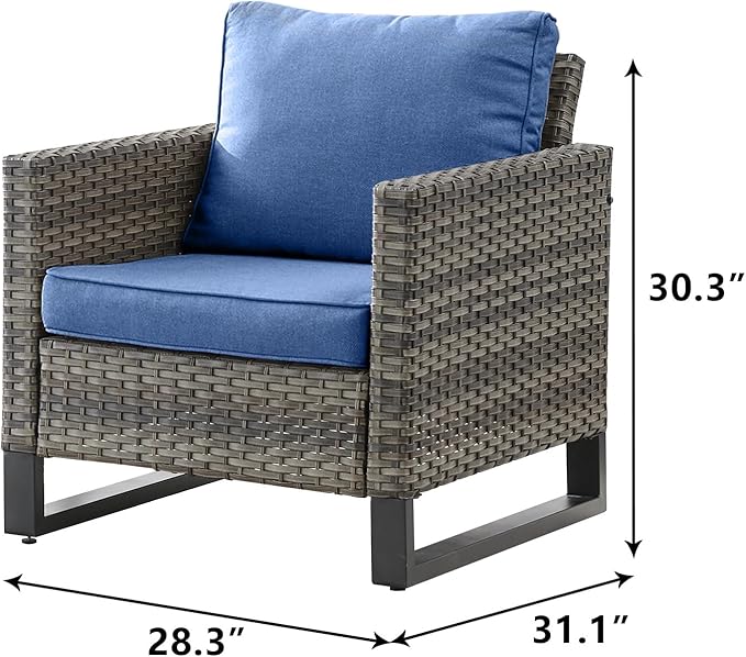 Rilyson Wicker Outdoor Patio Chairs Set of 2-2 Piece Rattan Chairs with Waterproof Wicker,Comfortable Cushions and Sturdy Metal Frame for Outside Porch Deck Backyard(Mixed Grey/Blue)
