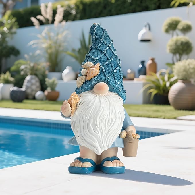 Beach Gnomes Statues,Ocean Gnomes,Nautical Themes Decoration,Beach, Gnome Carrying a Bucket