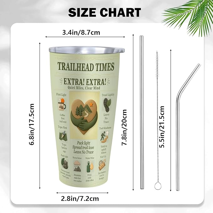 SNUGLYZEN Hiking Tumbler 20oz Stainless Steel Travel Mug – Mountain Hiker Art, Trail Poster Style, Camping & Outdoor Adventure Gift for Men & Women