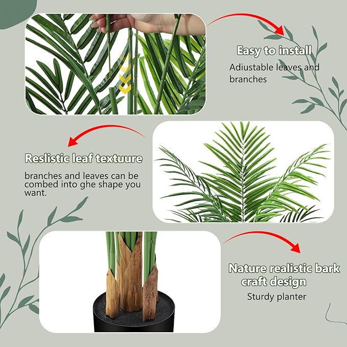 Artificial Palm Tree Indoor 6.5ft, Large Fake Tropical Areca Palm Tree with 18 Trunks, Faux Dypsis Lutescens Floor Plant in Pot for Indoor Outdoor Home Office Decor & Housewarming Gift
