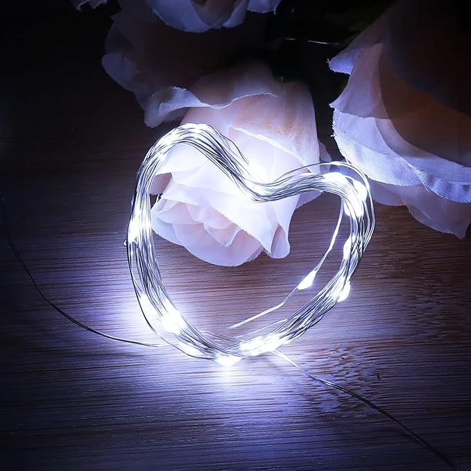 Outdoor String Lights, Warm White Fairy Lights Battery Operated with Remote, Led Twinkle Lights for Bedroom, Dorm, Backyard, Wedding, Tree (White, 33FT-100LED)