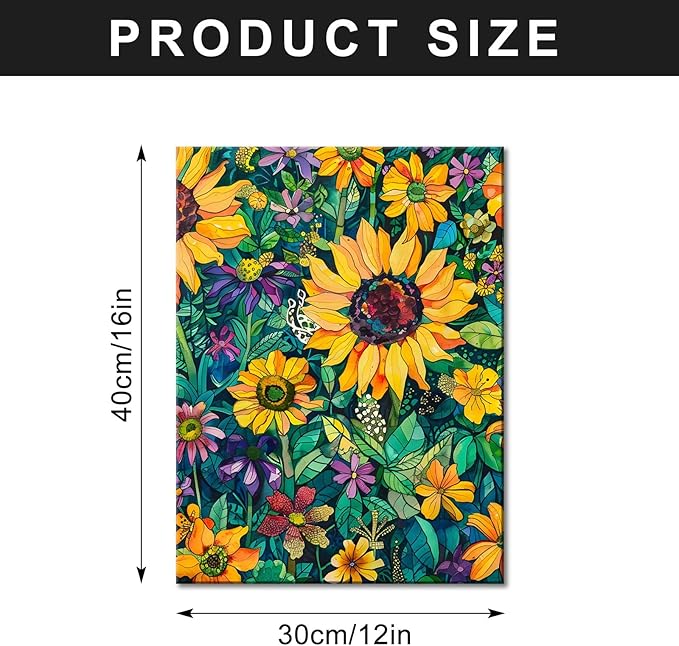 FUNHUA Sunflower Paintings Modern Floral Canvas Prints Aesthetic Posters Farmhouse Sunflower Wall Art Bathroom Decor Flower Pictures for Living Room Bedroom Office With Wood Framed 12X16inches