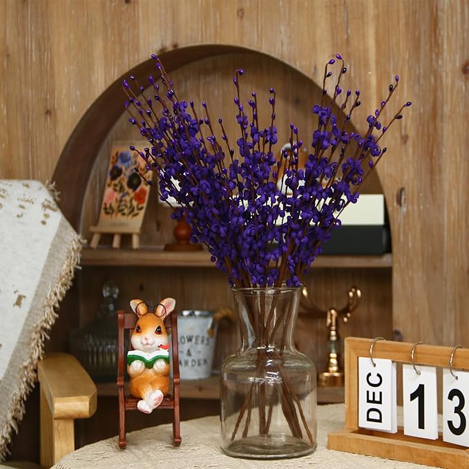 10Pcs 17.5'' Purple Long Stem Artificial Jasmine Flowers Faux DIY Floral Art with Pussy Willow Branches for Wedding Bouquets Home Office Table Centerpieces Birthday Party Decorations