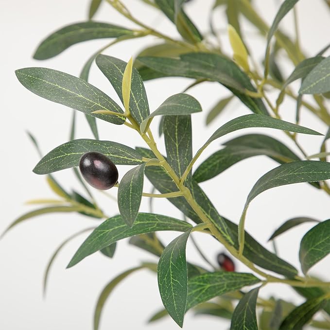 Tall Faux Olive Tree，6ft（72in） Realistic Potted Silk Artificial Olive Tree， Fake Olive Trees Indoor with Green Leaves and Big Fruits for Home Office Living Room Stairs Patio Decor.