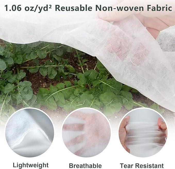 Rohuis Plant Covers Freeze Protection Winter, 10ftx50ft Frost Blanket for Outdoor Plants, Frost Cloth Plant Freeze Protection, Reusable Garden Floating Row Cover for Vegetables Tree