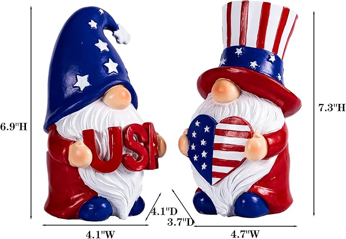 Outdoor Patriotic Garden Gnomes, 2pcs 4th of July Gnome Decor Indoor, Red White Blue Decorations, Gnomes Gifts for Women Mom Grandma