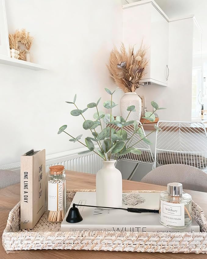 Artificial Eucalyptus Stems in Ceramic Vase, 14'' Fake Plants Greenery Stems for Home Decor Eucalyptus Plant for Bathroom Farmhouse Room Coffee Table Centerpiece Desk Shelf Faux Branches Decorations