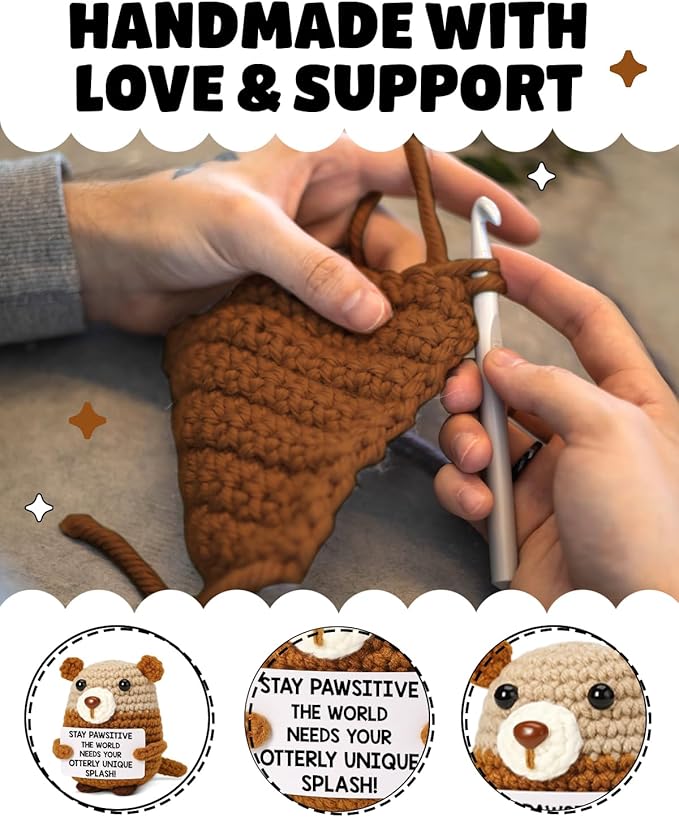WEZADUK Funny Positive Crochet Otter Gifts for Friends Coworkers, Inspirational Handmade Emotional Support Otter Decor