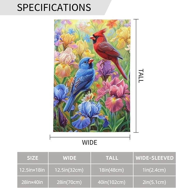 Birds Garden Flag 12x18 Inch Double Sided All-Weather Polyester Outdoor Flag For Patio Lawn Yard And Garden Welcome Decor