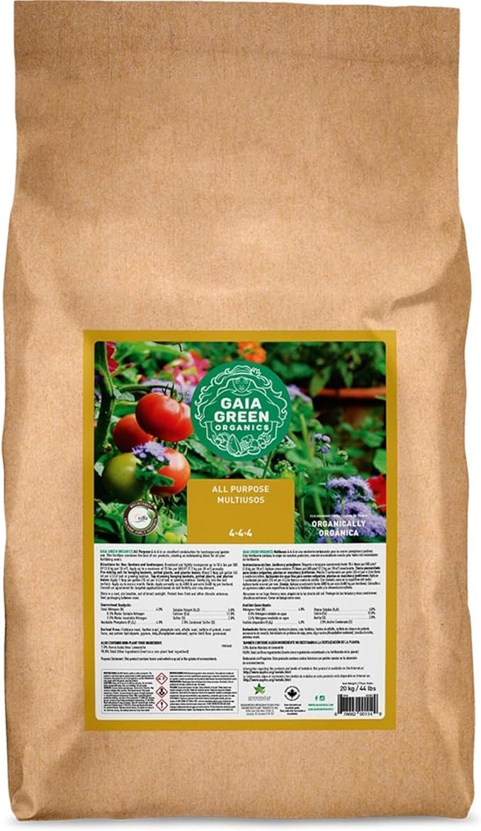Gaia Green All Purpose Organic Fertilizer 4-4-4, 20kg – Balanced Plant Food for Vegetables, Flowers, Trees & Shrubs – Slow Release, Multi-Ingredient Blend, OMRI Listed